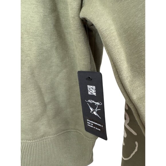 Ed Hardy Womens Olive Green Hoodie Love Kills Slowly Graphic Medium Cotton Blend - Picture 2 of 7